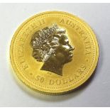 A 2005 Elizabeth II Australian 50 dollar ½ oz gold proof coin, 17.