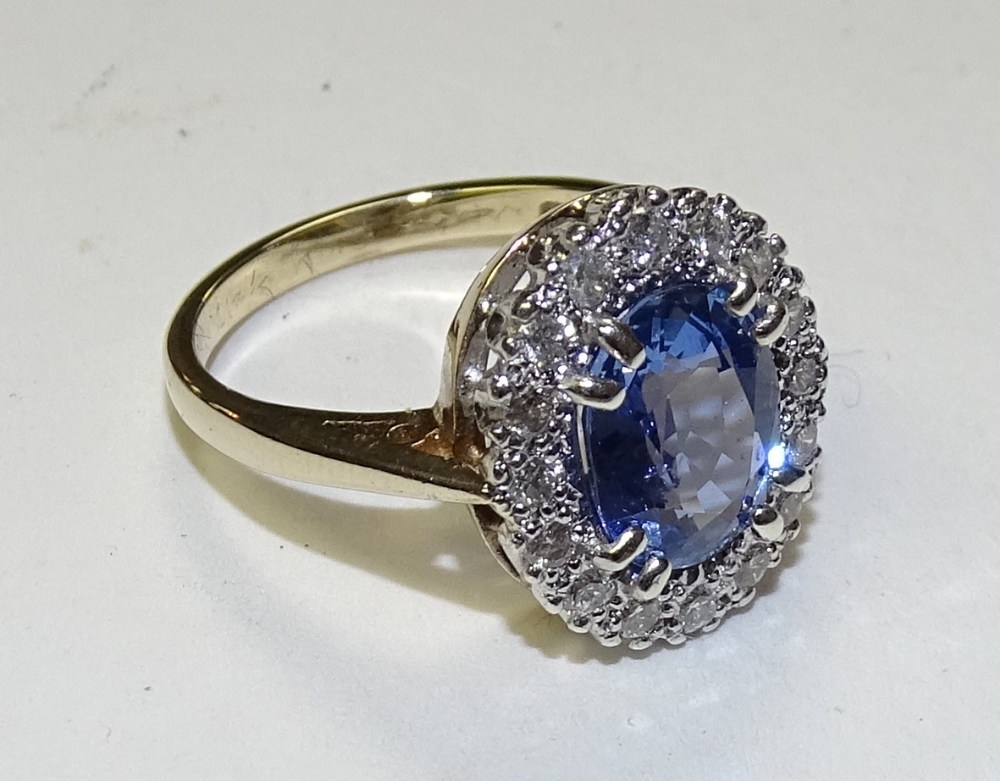 A 9ct gold tanzanite and diamond cluster ring, - Image 2 of 3