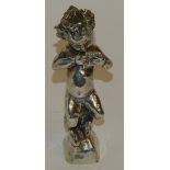 **A French silver plate over bronze car mascot circa 1920's, modelled as a fawn playing pan pipes,