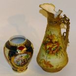 A Turn Wien blush ivory ewer, with yellow floral decoration and gilding on cream ground,