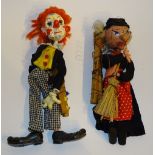 Two vintage Pelham puppets 'Witch' & 'Clown',