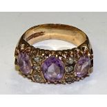 A 9ct gold amethyst and paste set ring,