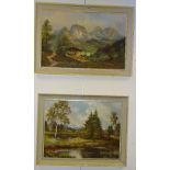 Unknown Artist (Contemporary) 'Continental Mountain Scenes' Pair of oils on canvas,