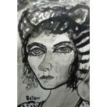 *John Bellany CBE RA HRSA (1942-2013) 'Female Portrait' Ink and wash, signed lower left,