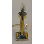 A silver candlestick converted to lamp, hallmarks for Sheffield JC & S,