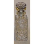 A square crystal decanter with silver collar, hallmarks for Birmingham 1980 M & A,