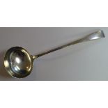 A large Georgian silver soup ladle, hallmarks for London 1813 Richard Rugg, of plain design,