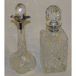 A square crystal decanter with silver collar, hallmarks for Birmingham 1993 B & Co, 26cm high,