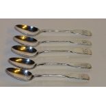 A set of five William IV silver pattern teaspoons, hallmarks for London 1834 William Eaton,