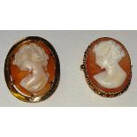 Two small 9ct gold cameo brooches, depicting female busts, both stamped 375,