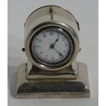 A silver clock, hallmarks for London GY & Co, date letter rubbed,