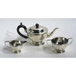 A silver bachelor three piece teaset, hallmarks for Birmingham 1924 FH Adams & Co,