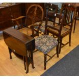 A mixed lot of chairs, to include bergere wheel back chair, pair of parlour chairs,