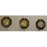 Three late Victorian Wag at the Waa octagonal wall clocks, only with one brass weight,