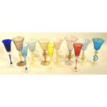 Eleven assorted Murano champagne flutes and wine glasses, to include examples by Seguso Gianni,