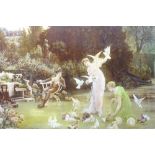 Hermann Vogler (1859-?) 'Garden Scene with Doves' Crystoleum, signed,