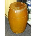 A large salt glazed whisky barrel, with hole for tap to base and circular lid to top,