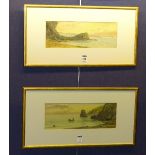 F Walters (19th Century) 'Seascapes near Dartmouth' Pair of watercolours, signed,