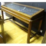 A vintage oak free standing jewellery/bijouterie display cabinet, with glazed hinged top,