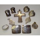A small selection of silver and white metal jewellery, to include novelty earrings, crucifix's,