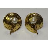 A pair of 18ct gold pearl and diamond earrings,