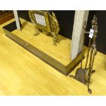 An Arts & Craft's metal companion stand, with three fire irons, shovel,