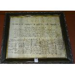 A framed facsimile of the 'Warrant to Execute King Charles I',