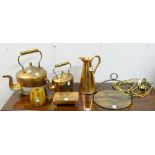 Four items of vintage copper wares, to include large tea kettle, Arts & Crafts bridge box, jug,