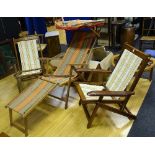 A pair of vintage folding deck chairs of Zambian origin, 94cm high,