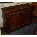 A Victorian mahogany chiffonier base, with two drawers above two panelled doors,
