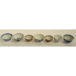 Seven assorted Chinese tea bowls, to include blue and white and famille rose decorated examples,