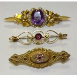 A Victorian 9ct gold amethyst and seed pearl brooch,