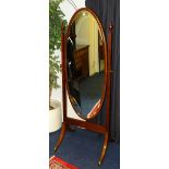 An Edwardian mahogany inlaid cheval mirror,