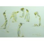 John Busby (British 1928-2015) 'Emperor Penguins' Watercolour, signed and dated '91,