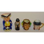 Four toby and character jugs, to include a Squeaker, 15cm high, Beswick Pickwick, 8cm high,