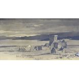 RES 'Iona Cathedral' Monochrome watercolour, signed with monogram,