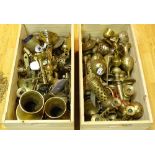 A large quantity of scrap brassware, to include candlesticks, vases,