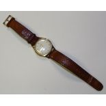 A Rotary Incabloc 9ct gold cased wristwatch, the white enamel dial with Arabic and baton numerals,