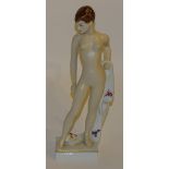 A Royal Dux figure of a standing nude, holding floral towel, no.