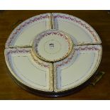 A Ford's china for T Goode & Co ceramic hors d'oeuvres set on mahogany tray,