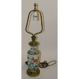 A Chinese famille verte vase lamp, decorated with flowers and butterflies on white ground,