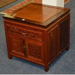 A Chinese hardwood bedside cupboard,