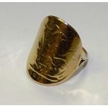 A 1917 full sovereign shaped into a ring, on 9ct gold shank, ring size K, 8.