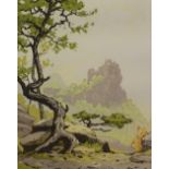 Unknown Artist 'Continental Castle Landscape' Coloured etching,