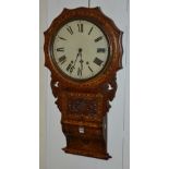 A Victorian walnut and marquetry inlaid drop dial wall clock, with Roman numerals,