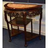 A Chinese hardwood and marble top dem-lune occasional table,