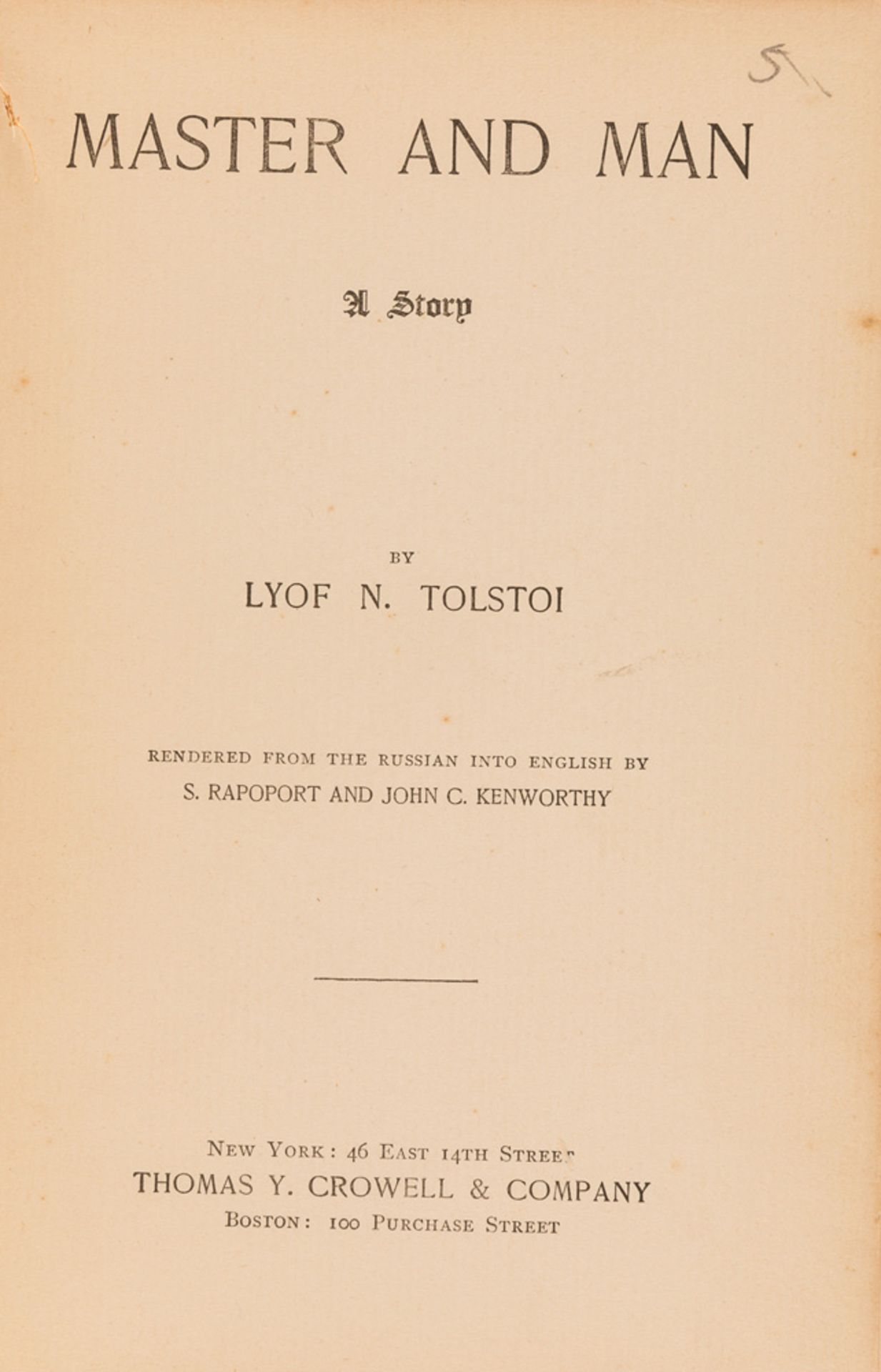 [LEV TOLSTOY] AN EARLY ENGLISH TRANSLATION OF LEV TOLSTOYS MASTER AND AND MAN, 1895TOLSTOY, Count - Bild 2 aus 2