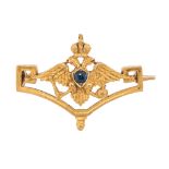 A GOLD AND SAPPHIRE-SET TERCENTENARY BROOCH, MAKERS MARK UNCLEAR, ST. PETERSBURG, CA. 1908-
