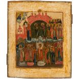 A RUSSIAN ICON OF THE POKROV MOTHER OF GOD, MOSCOW SCHOOL, CIRCA 1750depicting the intercession of