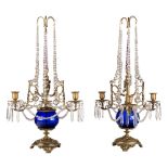 A PAIR OF RUSSIAN BRASS AND GLASS-CUT CANDELABRApair of Russian neoclassical candelabra made from